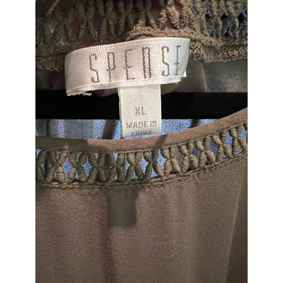 Spense Tiered Peasant Boho Top Size XL Rayon Crochet Lace Green Bell Sleeves - Picture 3 of 5